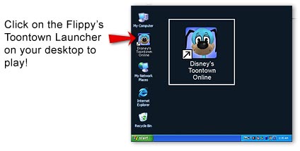 Click on the Flippy's Toontown Launcher on your desktop to play!